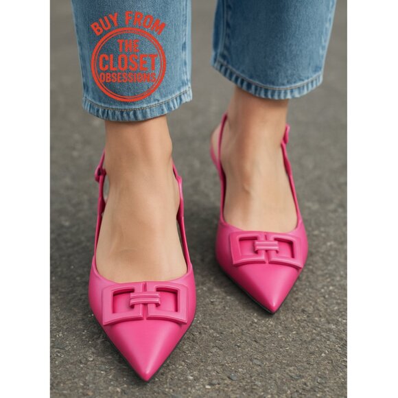 ZARA Leather Heels with Front Buckle NWT | Fuchsia Slingback Size 7.5 - Picture 3 of 16